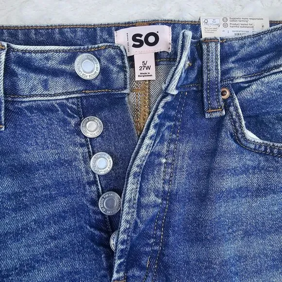 SO High Rise Slim Straight Jeans Medium Wash Women's Size 5 - Picture 3 of 16